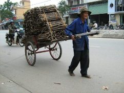 Ông Lựu rong ruổi trên đường kéo hàng thuê kiếm sống. Ảnh: Đăng Khoa