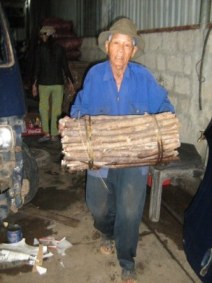 Bó củi nhỏ đã quá sức đối với cụ già 90 tuổi. Ảnh: Đăng Khoa